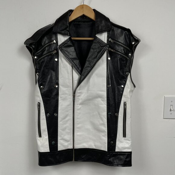 Leather Motorcycle Jacket Mens S Michael Jackson Bomber Removable Sleeves Italy - Picture 4 of 8